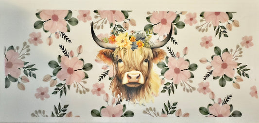 Boho Flower Highland Cow Cup Wrap