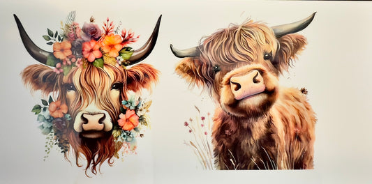 Boho Peach Highland Cow Cup Wrap