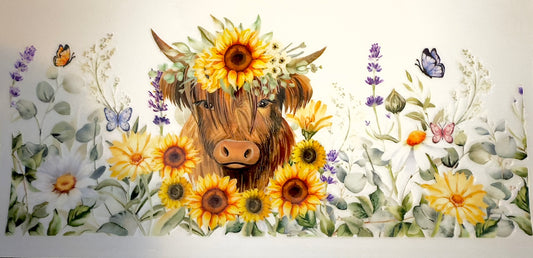 Boho Sunflower Highland Cow Cup Wrap