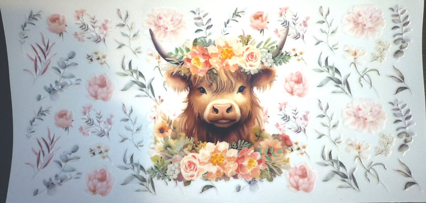 Pink Floral Highland Cow Cup Wrap