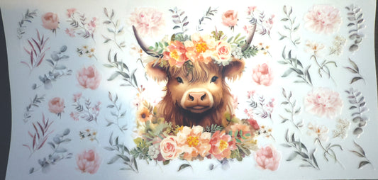 Pink Floral Highland Cow Cup Wrap